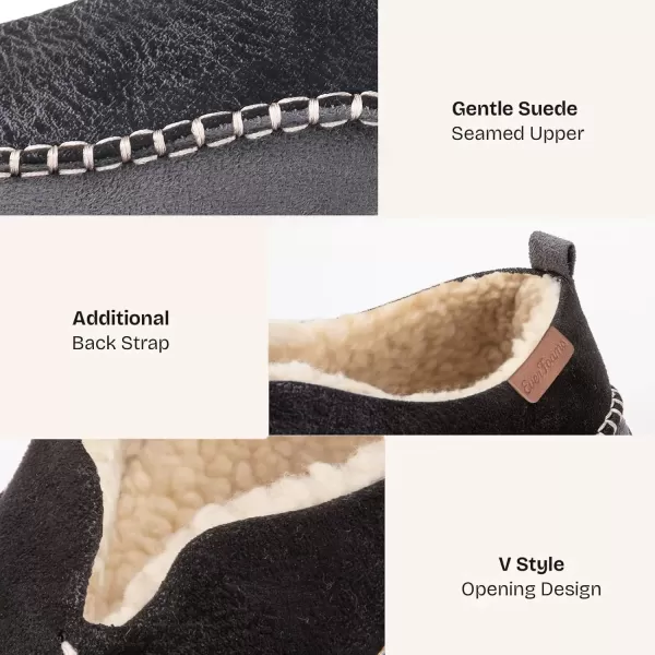 imageEverFoams Mens Moccasin Slippers Memory Foam IndoorOutdoor Warm Suede House Shoes with Fuzzy Sherpa LiningNavy