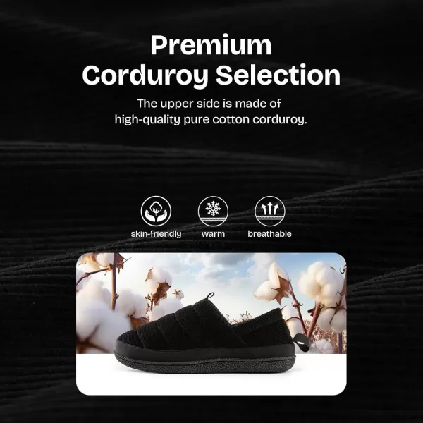 imageEverFoams Mens Quilted Slippers Soft Comfy Corduroy Closedback Indoor Outdoor Memory Foam House ShoesInk Black