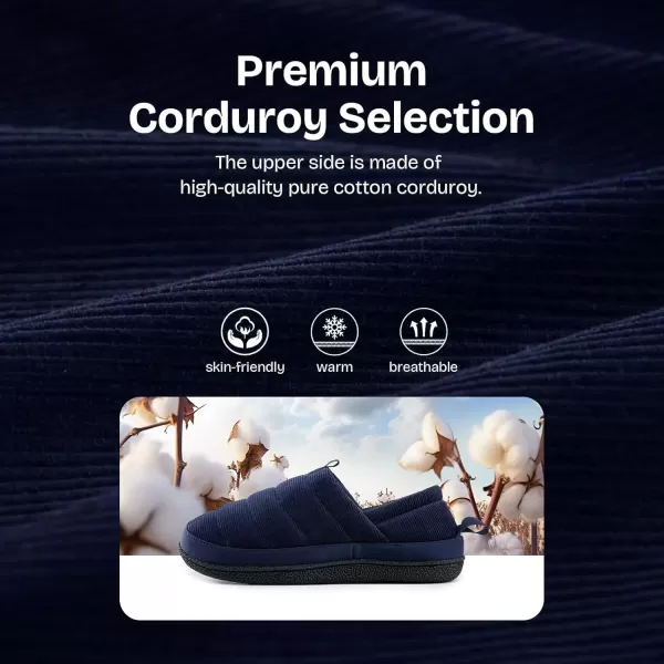 imageEverFoams Mens Quilted Slippers Soft Comfy Corduroy Closedback Indoor Outdoor Memory Foam House ShoesNavy Blue