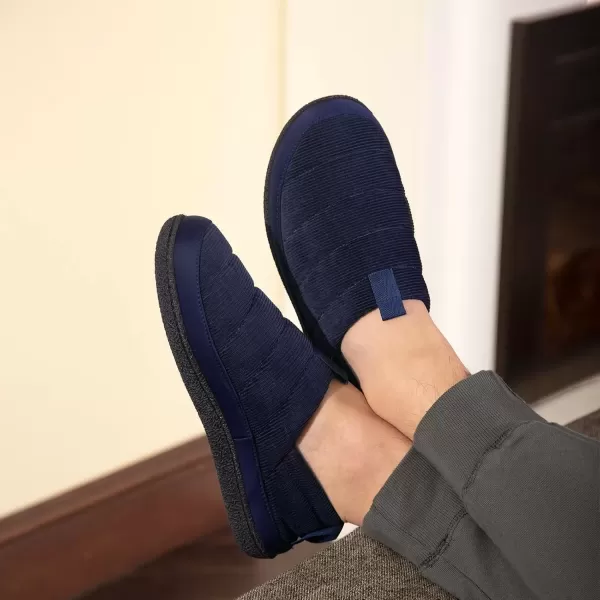 imageEverFoams Mens Quilted Slippers Soft Comfy Corduroy Closedback Indoor Outdoor Memory Foam House ShoesNavy Blue
