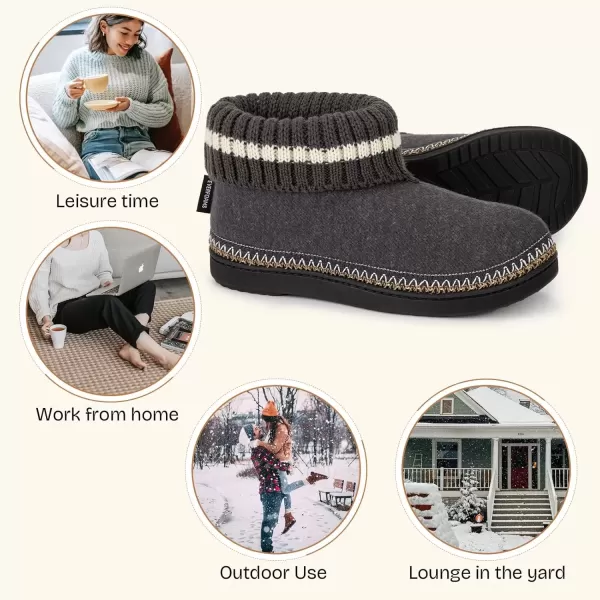 imageEverFoams Womens Bootie Slippers Nonslip Comfy Winter Indoor House Shoes with Knitted CollarGrey