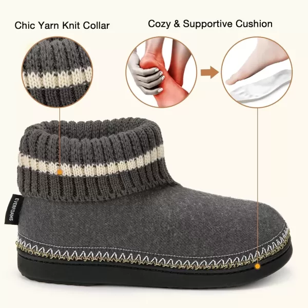 imageEverFoams Womens Bootie Slippers Nonslip Comfy Winter Indoor House Shoes with Knitted CollarGrey