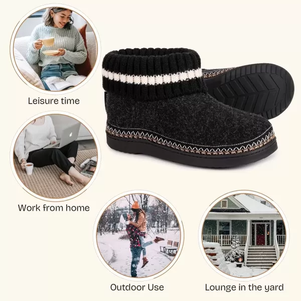 imageEverFoams Womens Bootie Slippers Nonslip Comfy Winter Indoor House Shoes with Knitted CollarMysterious Black