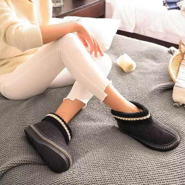 imageEverFoams Womens Bootie Slippers Nonslip Comfy Winter Indoor House Shoes with Knitted CollarMysterious Black