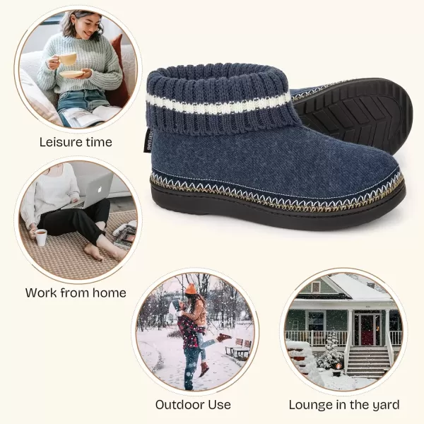 imageEverFoams Womens Bootie Slippers Nonslip Comfy Winter Indoor House Shoes with Knitted CollarNavy Blue