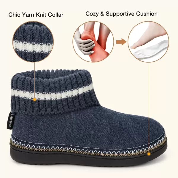 imageEverFoams Womens Bootie Slippers Nonslip Comfy Winter Indoor House Shoes with Knitted CollarNavy Blue