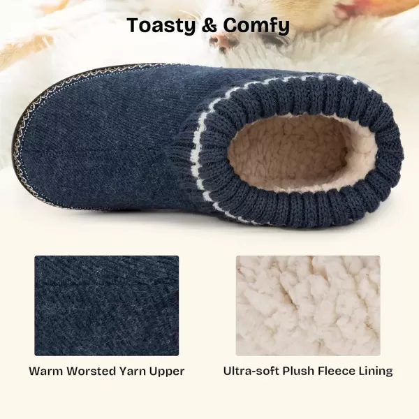 imageEverFoams Womens Bootie Slippers Nonslip Comfy Winter Indoor House Shoes with Knitted CollarNavy Blue
