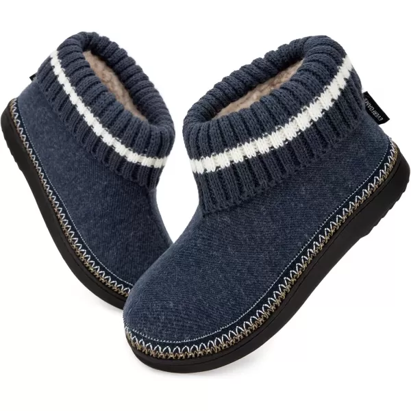 imageEverFoams Womens Bootie Slippers Nonslip Comfy Winter Indoor House Shoes with Knitted CollarNavy Blue