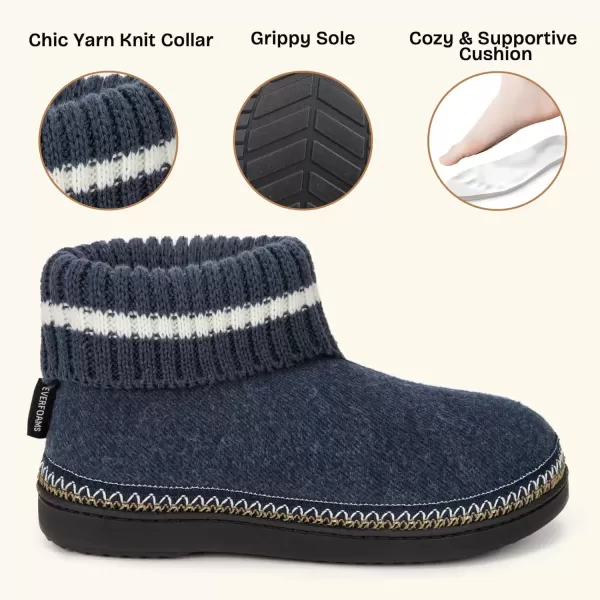 imageEverFoams Womens Bootie Slippers Nonslip Comfy Winter Indoor House Shoes with Knitted CollarNavy Blue