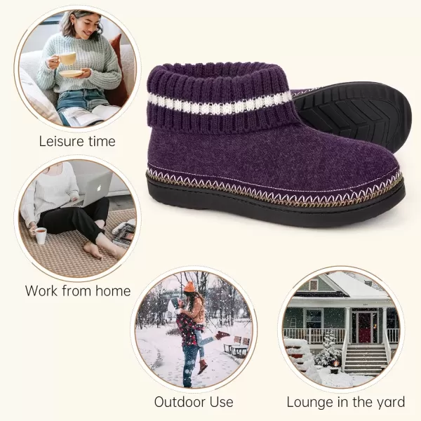 imageEverFoams Womens Bootie Slippers Nonslip Comfy Winter Indoor House Shoes with Knitted CollarPurple