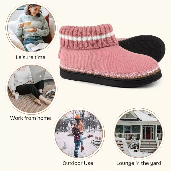 imageEverFoams Womens Bootie Slippers Nonslip Comfy Winter Indoor House Shoes with Knitted CollarTender Pink
