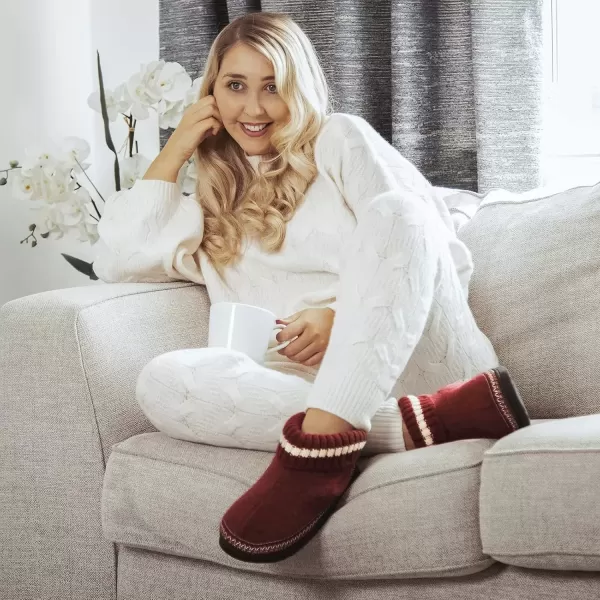 imageEverFoams Womens Bootie Slippers Nonslip Comfy Winter Indoor House Shoes with Knitted CollarWine Burgundy