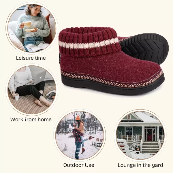 imageEverFoams Womens Bootie Slippers Nonslip Comfy Winter Indoor House Shoes with Knitted CollarWine Burgundy