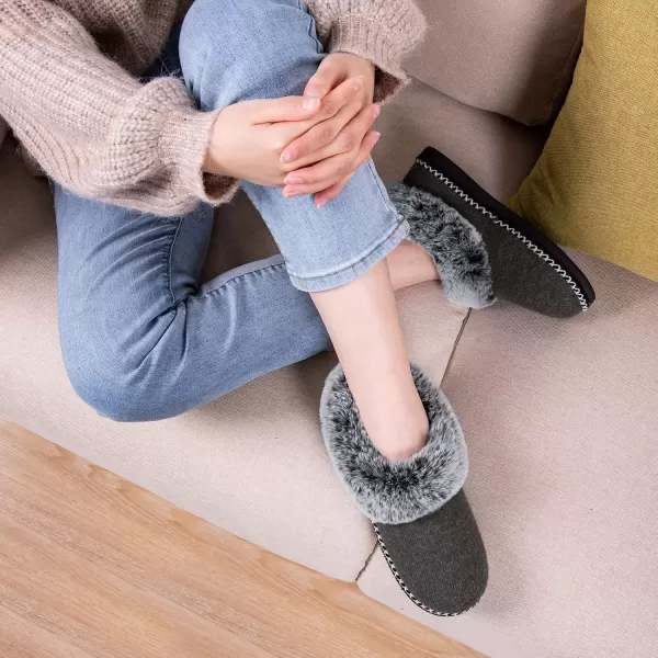 imageEverFoams Womens Bootie Slippers Warm Soft Comfy Memory Foam Nonslip Indoor House Shoes with Fluffy CollarGrey