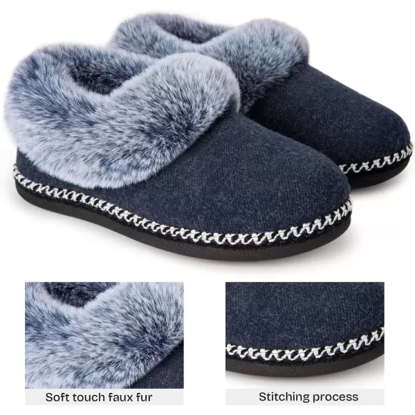 imageEverFoams Womens Bootie Slippers Warm Soft Comfy Memory Foam Nonslip Indoor House Shoes with Fluffy CollarNavy