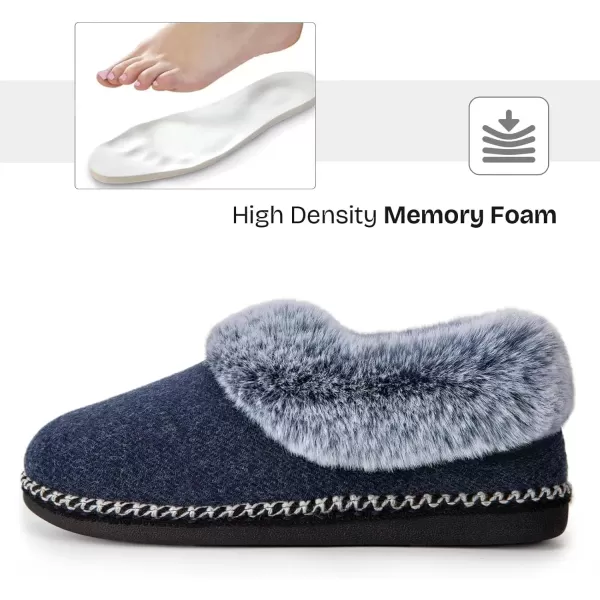 imageEverFoams Womens Bootie Slippers Warm Soft Comfy Memory Foam Nonslip Indoor House Shoes with Fluffy CollarNavy