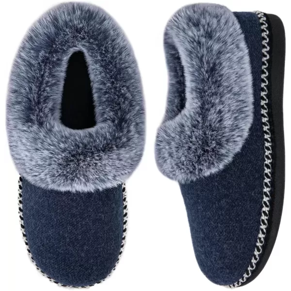 imageEverFoams Womens Bootie Slippers Warm Soft Comfy Memory Foam Nonslip Indoor House Shoes with Fluffy CollarNavy
