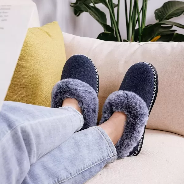 imageEverFoams Womens Bootie Slippers Warm Soft Comfy Memory Foam Nonslip Indoor House Shoes with Fluffy CollarNavy