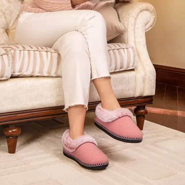 imageEverFoams Womens Bootie Slippers Warm Soft Comfy Memory Foam Nonslip Indoor House Shoes with Fluffy CollarRose Pink