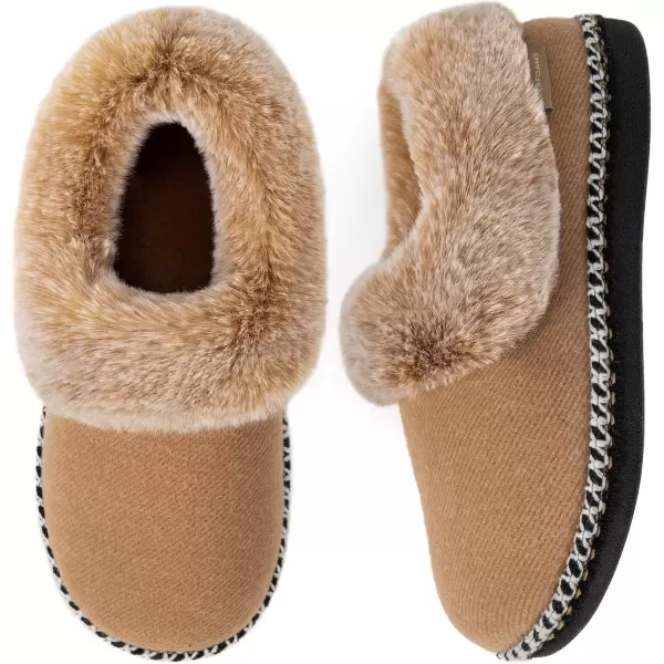 imageEverFoams Womens Bootie Slippers Warm Soft Comfy Memory Foam Nonslip Indoor House Shoes with Fluffy CollarTan