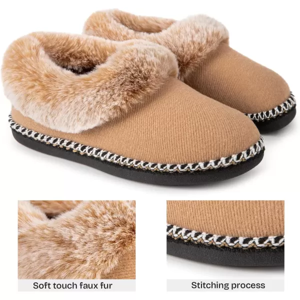 imageEverFoams Womens Bootie Slippers Warm Soft Comfy Memory Foam Nonslip Indoor House Shoes with Fluffy CollarTan