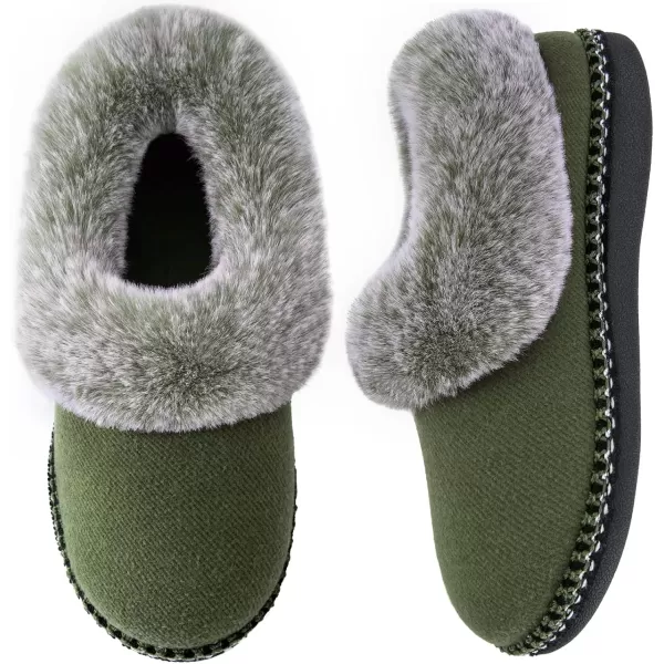 imageEverFoams Womens Bootie Slippers Warm Soft Comfy Memory Foam Nonslip Indoor House Shoes with Fluffy CollarWoodland Army Green