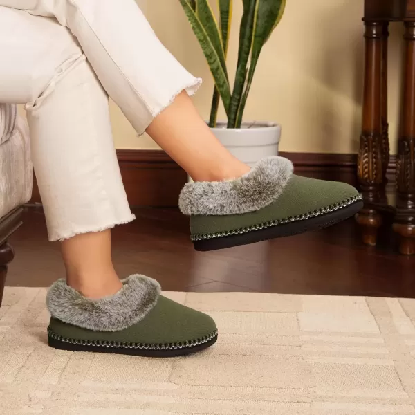 imageEverFoams Womens Bootie Slippers Warm Soft Comfy Memory Foam Nonslip Indoor House Shoes with Fluffy CollarWoodland Army Green