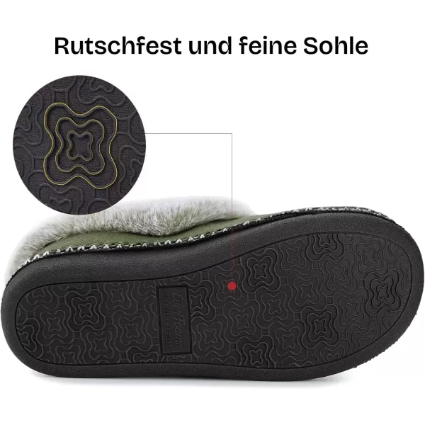 imageEverFoams Womens Bootie Slippers Warm Soft Comfy Memory Foam Nonslip Indoor House Shoes with Fluffy CollarWoodland Army Green