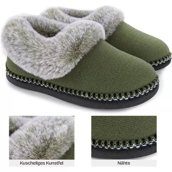imageEverFoams Womens Bootie Slippers Warm Soft Comfy Memory Foam Nonslip Indoor House Shoes with Fluffy CollarWoodland Army Green