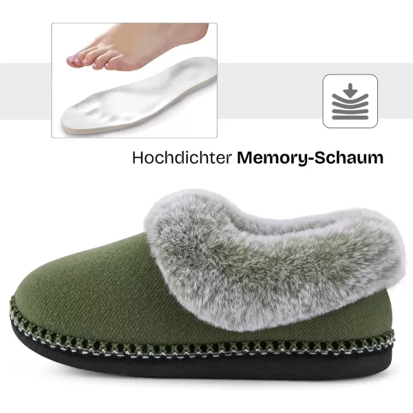 imageEverFoams Womens Bootie Slippers Warm Soft Comfy Memory Foam Nonslip Indoor House Shoes with Fluffy CollarWoodland Army Green