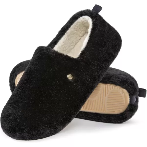 imageEverFoams Womens Closedback Slippers Fuzzy Faux Wool Soft Lightweight Nonslip House ShoesDark Black