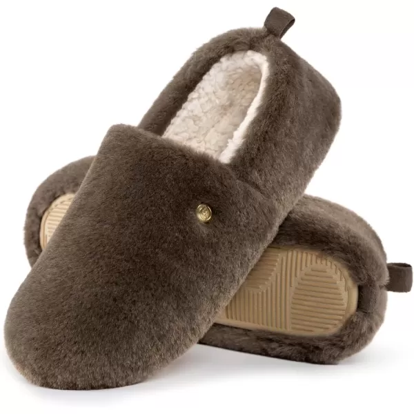 imageEverFoams Womens Closedback Slippers Fuzzy Faux Wool Soft Lightweight Nonslip House ShoesNutty Brown