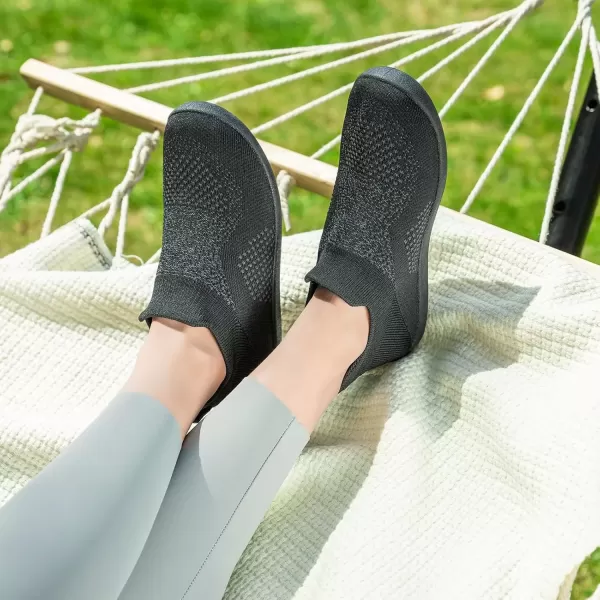 imageEverFoams Womens Comfy Sock Weaving Style Loafer Slipper with Ultra Soft Rubber Sole Anti Slip Indoor and Oudoor House ShoesBlack