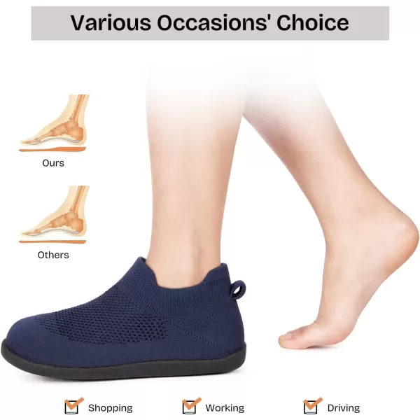 imageEverFoams Womens Comfy Sock Weaving Style Loafer Slipper with Ultra Soft Rubber Sole Anti Slip Indoor and Oudoor House ShoesNeon Navy
