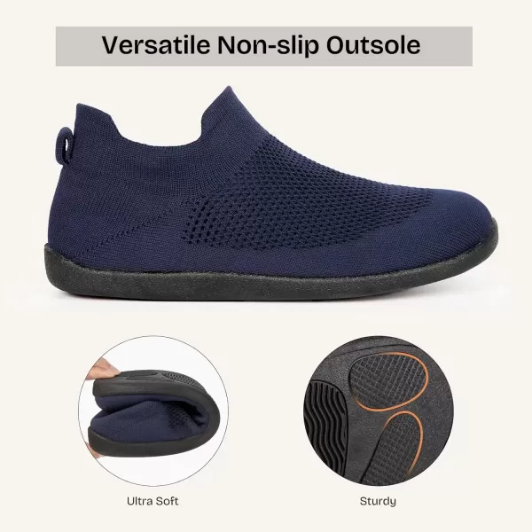 imageEverFoams Womens Comfy Sock Weaving Style Loafer Slipper with Ultra Soft Rubber Sole Anti Slip Indoor and Oudoor House ShoesNeon Navy