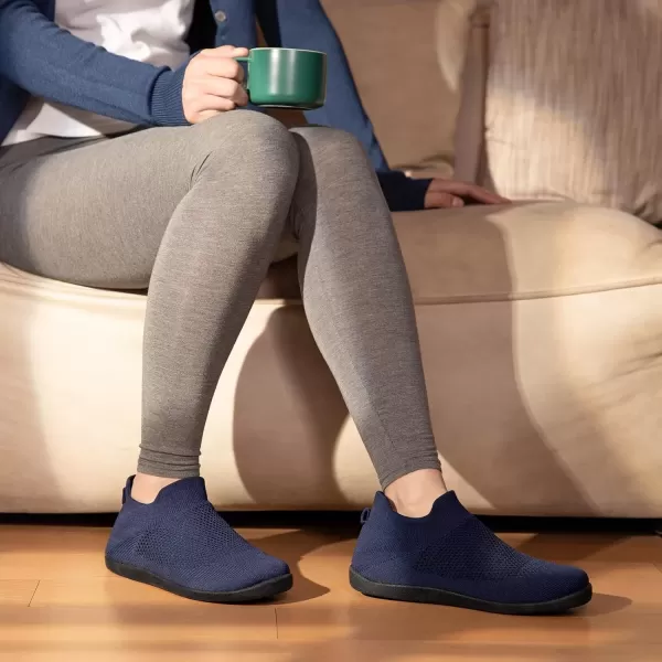 imageEverFoams Womens Comfy Sock Weaving Style Loafer Slipper with Ultra Soft Rubber Sole Anti Slip Indoor and Oudoor House ShoesNeon Navy