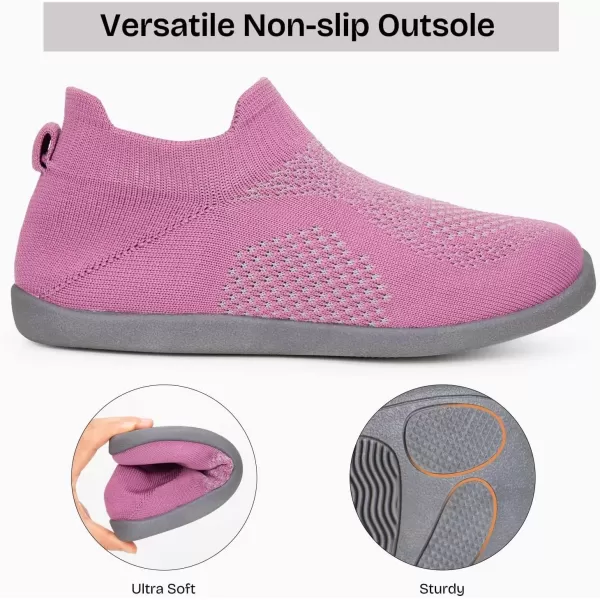 imageEverFoams Womens Comfy Sock Weaving Style Loafer Slipper with Ultra Soft Rubber Sole Anti Slip Indoor and Oudoor House ShoesPlum Rose