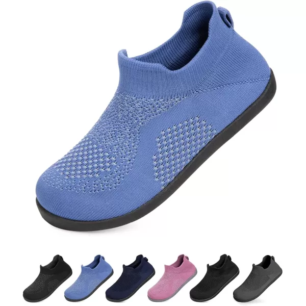 imageEverFoams Womens Comfy Sock Weaving Style Loafer Slipper with Ultra Soft Rubber Sole Anti Slip Indoor and Oudoor House ShoesViolet Blue