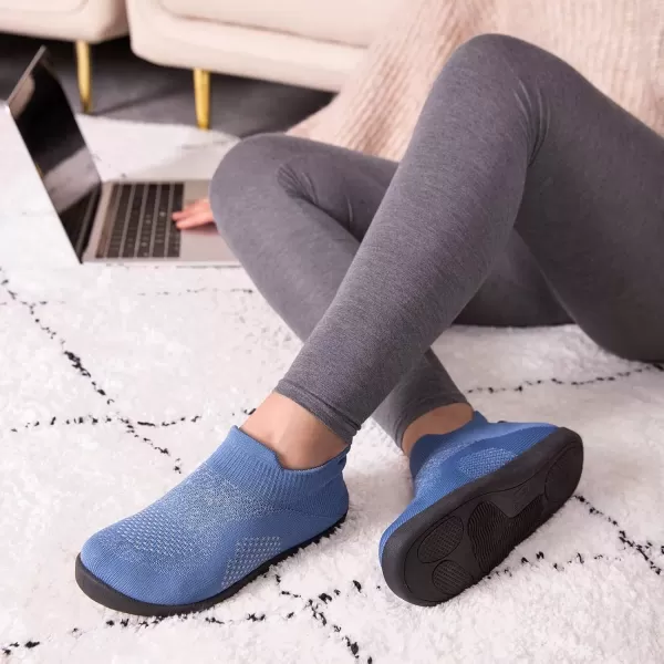 imageEverFoams Womens Comfy Sock Weaving Style Loafer Slipper with Ultra Soft Rubber Sole Anti Slip Indoor and Oudoor House ShoesViolet Blue