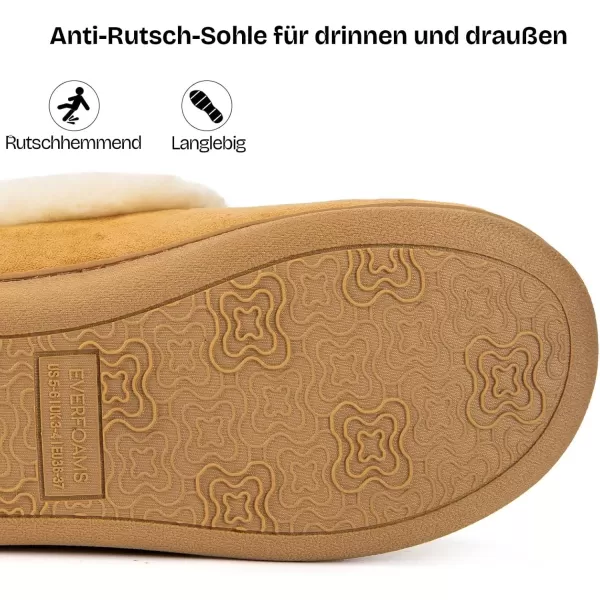 imageEverFoams Womens Faux Fur Bootie Slippers Ladies House Shoes with Bedroom Memory Foam and Indoor Outdoor Rubber SoleCamel Brown