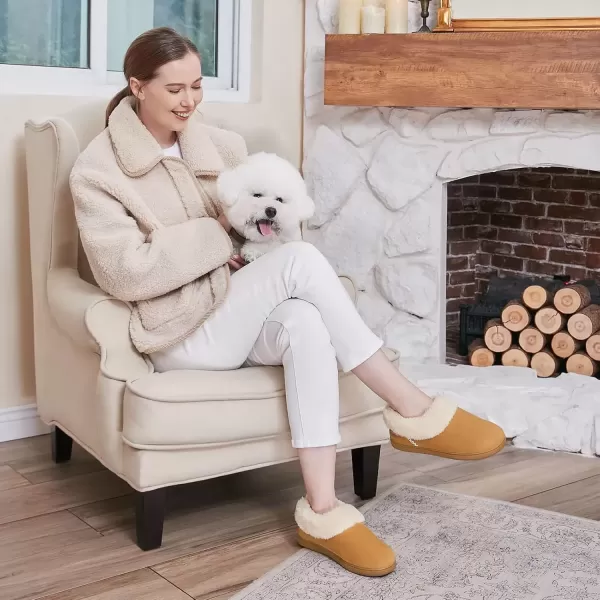 imageEverFoams Womens Faux Fur Bootie Slippers Ladies House Shoes with Bedroom Memory Foam and Indoor Outdoor Rubber SoleCamel Brown