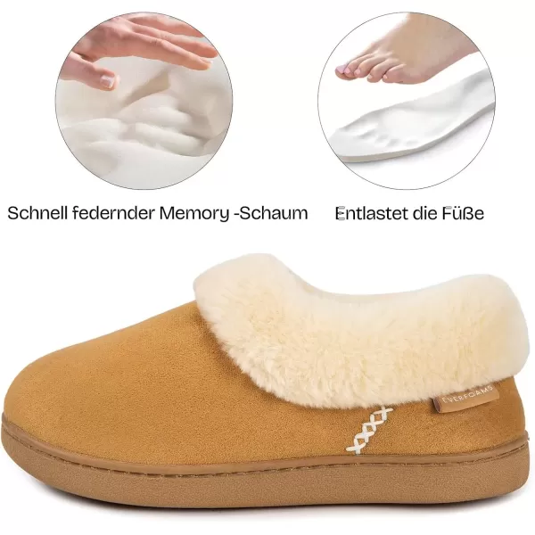 imageEverFoams Womens Faux Fur Bootie Slippers Ladies House Shoes with Bedroom Memory Foam and Indoor Outdoor Rubber SoleCamel Brown