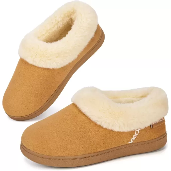 imageEverFoams Womens Faux Fur Bootie Slippers Ladies House Shoes with Bedroom Memory Foam and Indoor Outdoor Rubber SoleCamel Brown