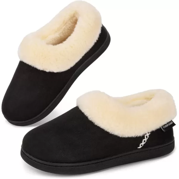 imageEverFoams Womens Faux Fur Bootie Slippers Ladies House Shoes with Bedroom Memory Foam and Indoor Outdoor Rubber SoleCharcoal Black