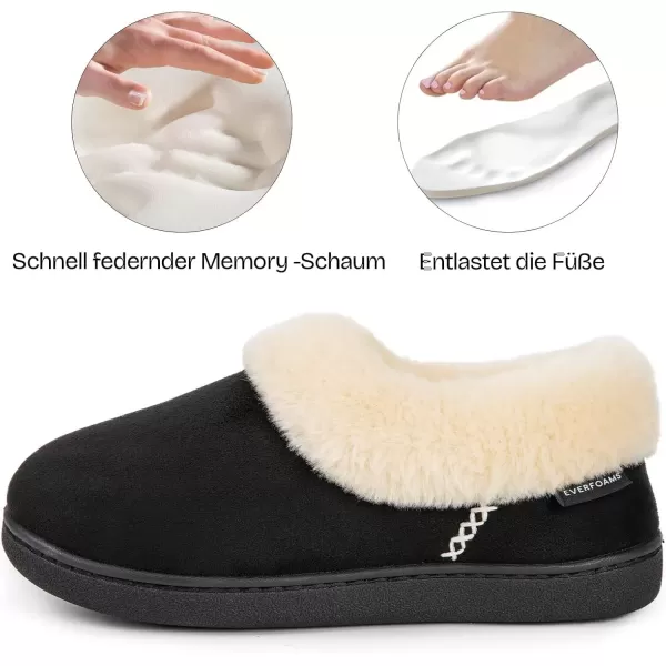 imageEverFoams Womens Faux Fur Bootie Slippers Ladies House Shoes with Bedroom Memory Foam and Indoor Outdoor Rubber SoleCharcoal Black