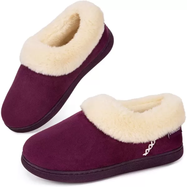 imageEverFoams Womens Faux Fur Bootie Slippers Ladies House Shoes with Bedroom Memory Foam and Indoor Outdoor Rubber SoleDark Aubergine