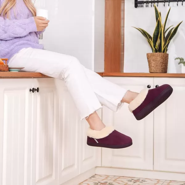 imageEverFoams Womens Faux Fur Bootie Slippers Ladies House Shoes with Bedroom Memory Foam and Indoor Outdoor Rubber SoleDark Aubergine