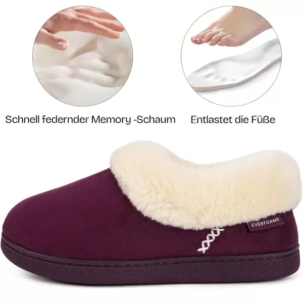 imageEverFoams Womens Faux Fur Bootie Slippers Ladies House Shoes with Bedroom Memory Foam and Indoor Outdoor Rubber SoleDark Aubergine