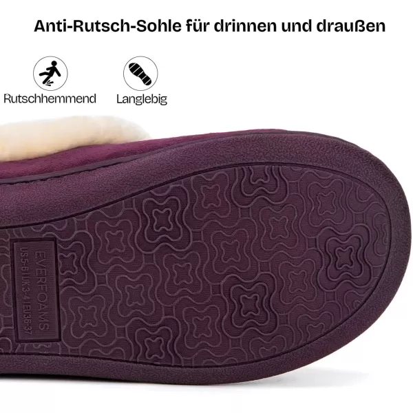 imageEverFoams Womens Faux Fur Bootie Slippers Ladies House Shoes with Bedroom Memory Foam and Indoor Outdoor Rubber SoleDark Aubergine