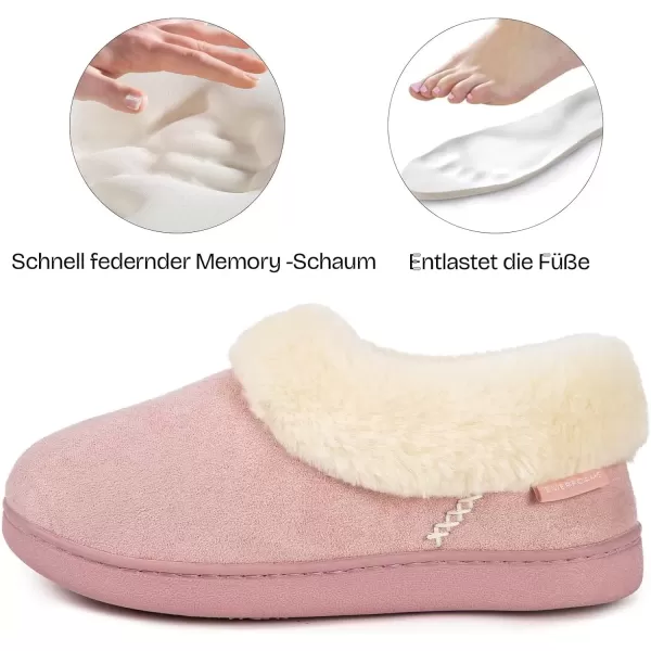 imageEverFoams Womens Faux Fur Bootie Slippers Ladies House Shoes with Bedroom Memory Foam and Indoor Outdoor Rubber SoleDusty Pink